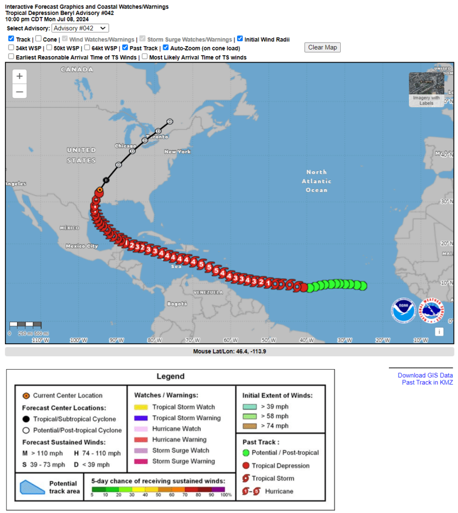 Hurricane Beryl forecast track